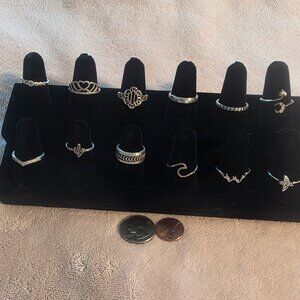 Lot of 12 Vintage Sterling Silver Rings, Display Is Included, Free Display
